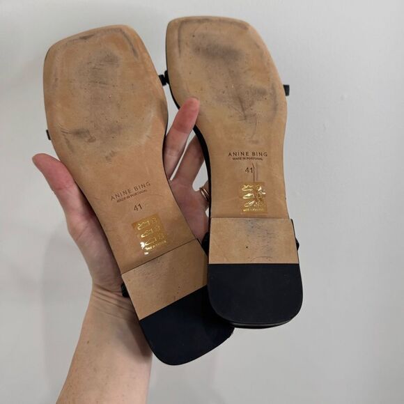 Anine Bing Invisible Flat Sandal Black Leather - Picture 12 of 16